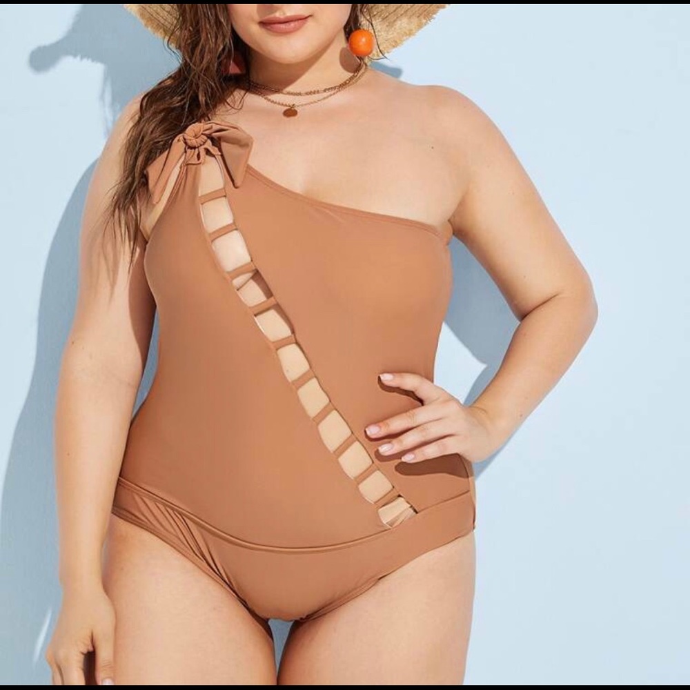 Plus Ladder Cut Out One Shoulder One Piece